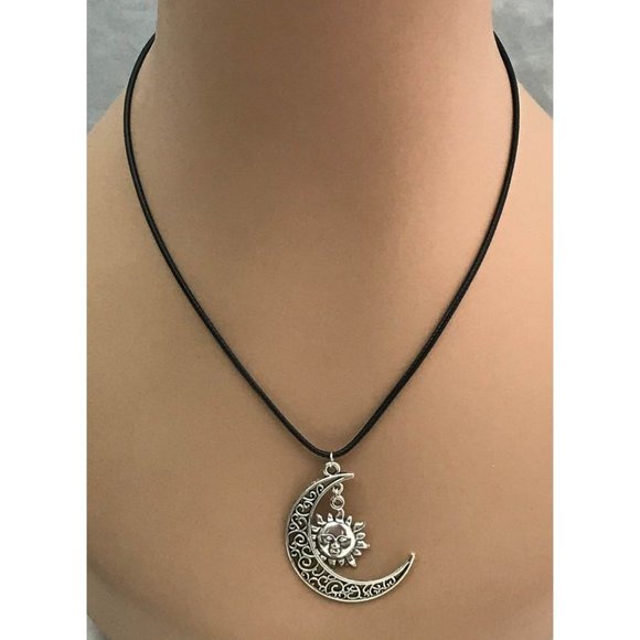 Silver Tone Filigree Crescent Celtic Moon and Sun - Picture 4 of 6